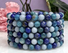 Wholesale 6 Pcs Mix Natural Blue Crystal Stretch Bracelet 6mm 7.5"
