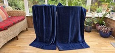 VINTAGE BLUE COTTON VELVET CURTAINS LINED 119 cm DROP BY 69cm WIDTH 2 OF 2 PAIRS