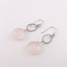 Silpada Sterling Silver Pink Rose Quartz Oval Twist Dangle Earrings W1872