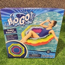 NIB H2O Go Rainbow Ribbon Tube/Swim Ring Lg 41.5" Pool Float Adult Rated