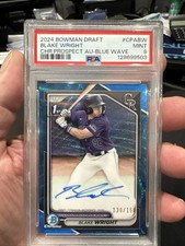 2024 Bowman 1st Draft - Chrome Prospect Autographs Blake Wright Blue Wave. PSA 9