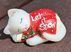 Fenton Sleeping Christmas Cat White Satin Glass "Let It Snow" Painted CA Hall
