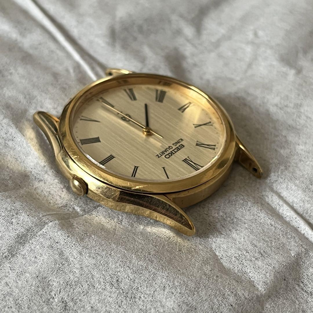 Seiko King Quartz Gold Case Vintage Watch 35mm Roman Dial