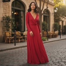 Anthropologie Bordeaux Burgundy Red Long Sleeve Wrap Maxi Dress Burgundy Large