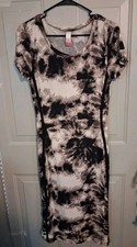 No Boundaries Juniors S 3/5 Black Gray Tie Dye Bodycon Midi Dress Stretch Short
