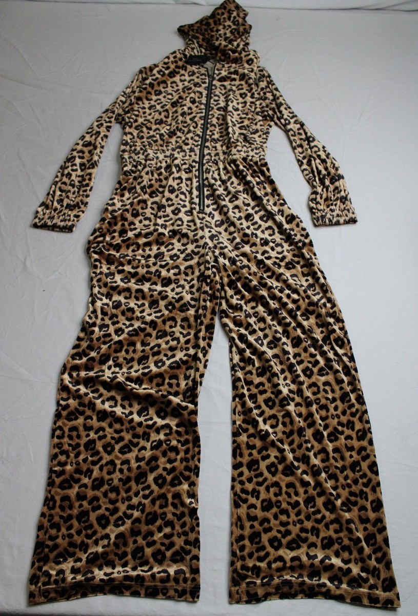 Oyrosy Women's Leopard Print Hooded Full Zip Jumpsuit TM8 Brown