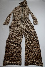 Oyrosy Women's Leopard Print Hooded Full Zip Jumpsuit AC2 Brown Large NWT