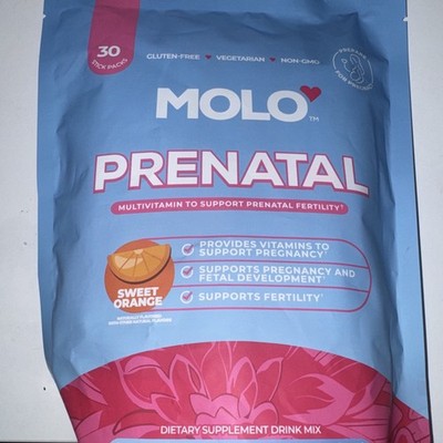 MOLO Prenatal Fertility Supplement Drink Mix 30 Packs Sweet Orange Gluten Free