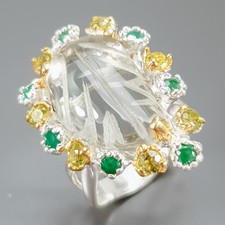 Handmade 14 ct+ Natural Green Amethyst Ring 925 Sterling Silver Size 8 /R440845