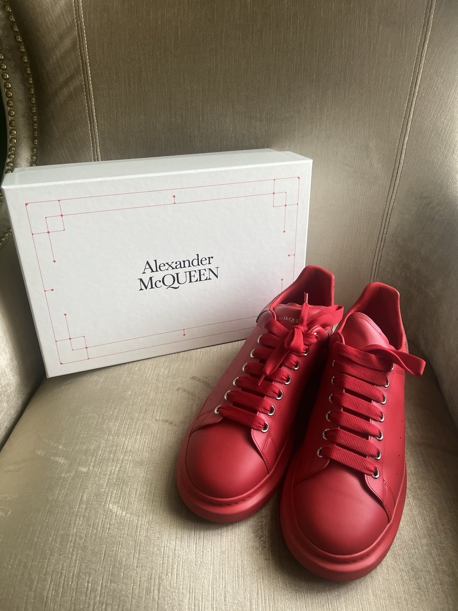 Alexander McQueen Oversized Red Leather Lace Up Low Top Sneakers