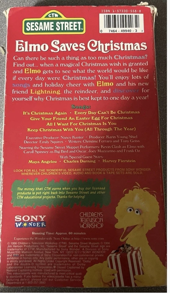 SS ELMO IN GROUCHLAND-QUIET TIME-ELMO SAVES CHRISTMAS 3 VHS In  slipcases Foto 4 de 4