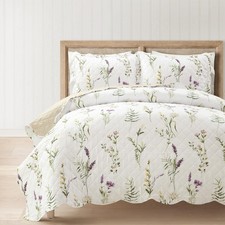 Watercolor Wildflower Scallop Edge Floral Quilt Set, 3 Piece Set, Full/Queen,...