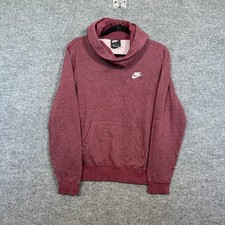 Nike Hoodie Womens Medium Burgundy Fleece Pullover Relaxed Fit Casual Swoosh