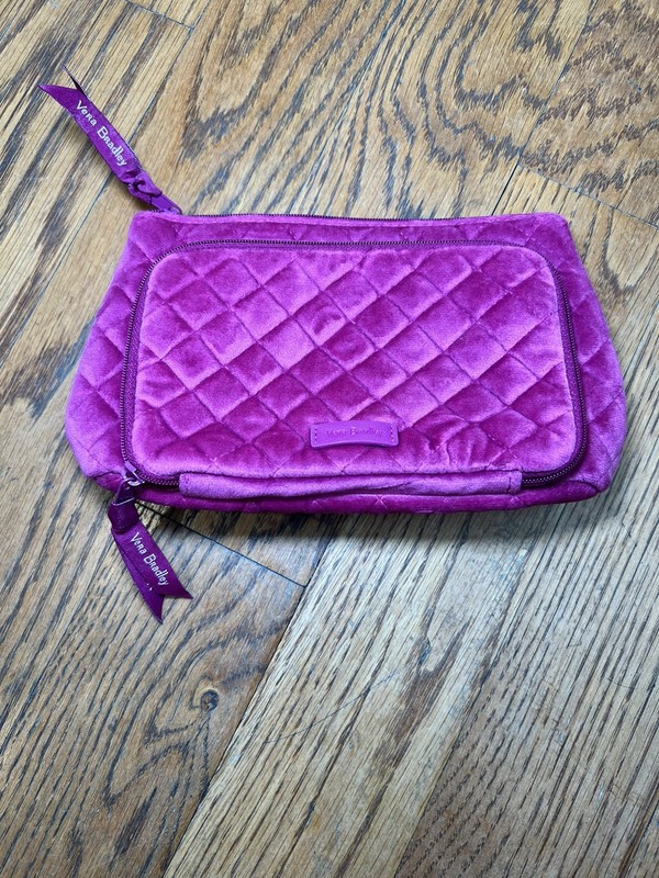 Vera Bradley Magenta Velvet Quilted Cosmetic Bag with Outside Zipper Pocket