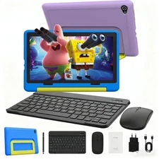 2025 Kids Tablet 10 inch Android 13 Tablets 8+64GB with Shockproof Blue ＆ Pink