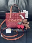 NWT Coach CEU30 City Mini Tote Bag With Charms in straw & Leather Gold/Russet