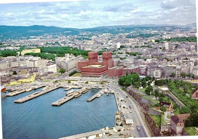 Oslo City Hall, Harbour & Cityscape, c1950, MITTET, Cities & Towns, Postcard