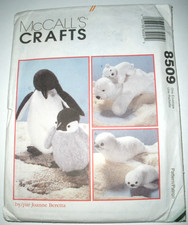 McCall's 8509 Stuffed Animals Seal Penguin Bear Mom & baby Sewing Pattern UC
