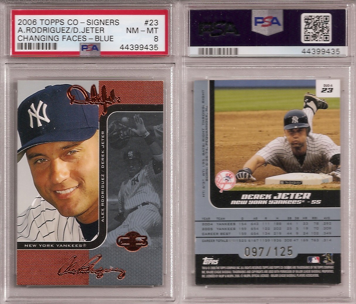 Derek Jeter/ARod 2006 Topps Co-Signers Changing Faces Blue 23 #'d 097/125 PSA 8