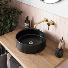 Bathroom Countertop Basin Sink Fluted Matt Black Round Modern 360 x 360mm