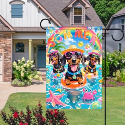 Hello Summer Garden Flags Garden Flag for Outside Dog Pool Beach Dachshund - Picture 3 of 8