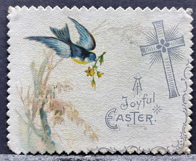 Vintage Easter Greeting Card - ''A Joyful Easter'', Bluebird & Cross