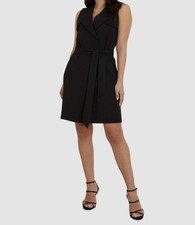 Guess Women's Black Wing Lapel Button-Snap Self-Tie Everly Dress Size M
