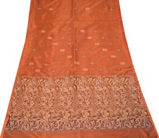 Sushila Vintage Rust Hand Woven Saree Pure Silk Resham Motifs Sari 6 Yard Fabric