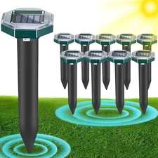 10 Pack Mole Repellent Solar Powered Snake Repellent for Yard- Ultrasonic Pest R