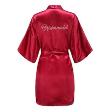 Womens One Size Silver Rhinestones Bride Bridesmaid Short Satin Robes Party