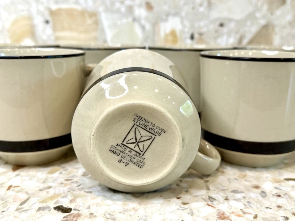 Vtg Freezer to Oven Stoneware Mug set of 6 Japan Brown Tan Sears Sahara cup tea - Image 3 of 4
