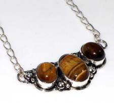 Exclusive Tiger Eye 925 Silver Plated Necklace 18" Elegant Gift Trendy JW