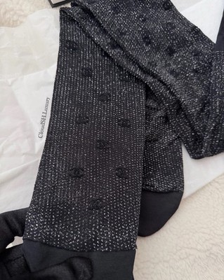 Auth Chanel 24B Shimmer CC Logo Black Knit Tights - Size S | eBay