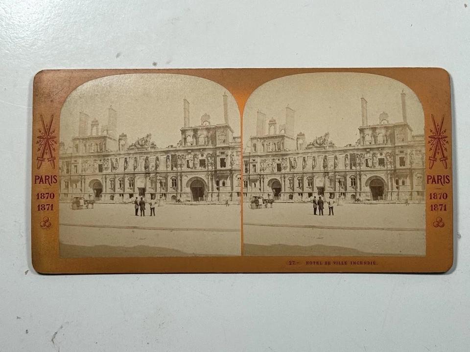 Vista estéreo vintage Hôtel de Ville Incendié, París (el ayuntamiento dañado por el fuego) Foto 3 de 4
