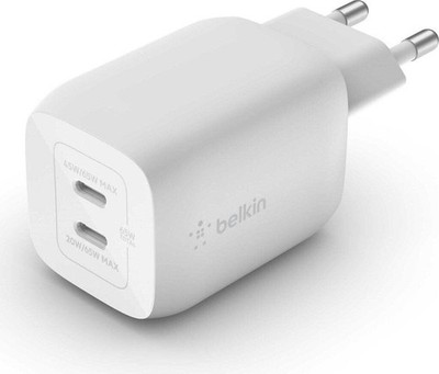 Belkin 65W Dual USB-C GaN Power Delivery PPS Schnellladegerät Weiss