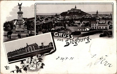 LITHO GRUSS AUS SIEGBURG RHEIN SIEG KR. VON DER SEITE GESEHEN 3 BILD 1895 - Bild 1 von 2