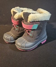 Girls Size 7 Winter Snow Boots Waterproof Cat And Jack Grey Pink Faux Fur