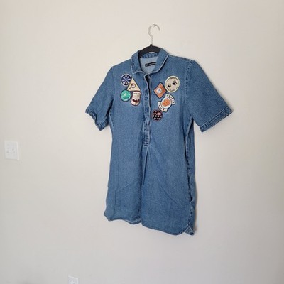 zara denim patch dress Z1975 SHORT DENIM DRESS - Mid-blue