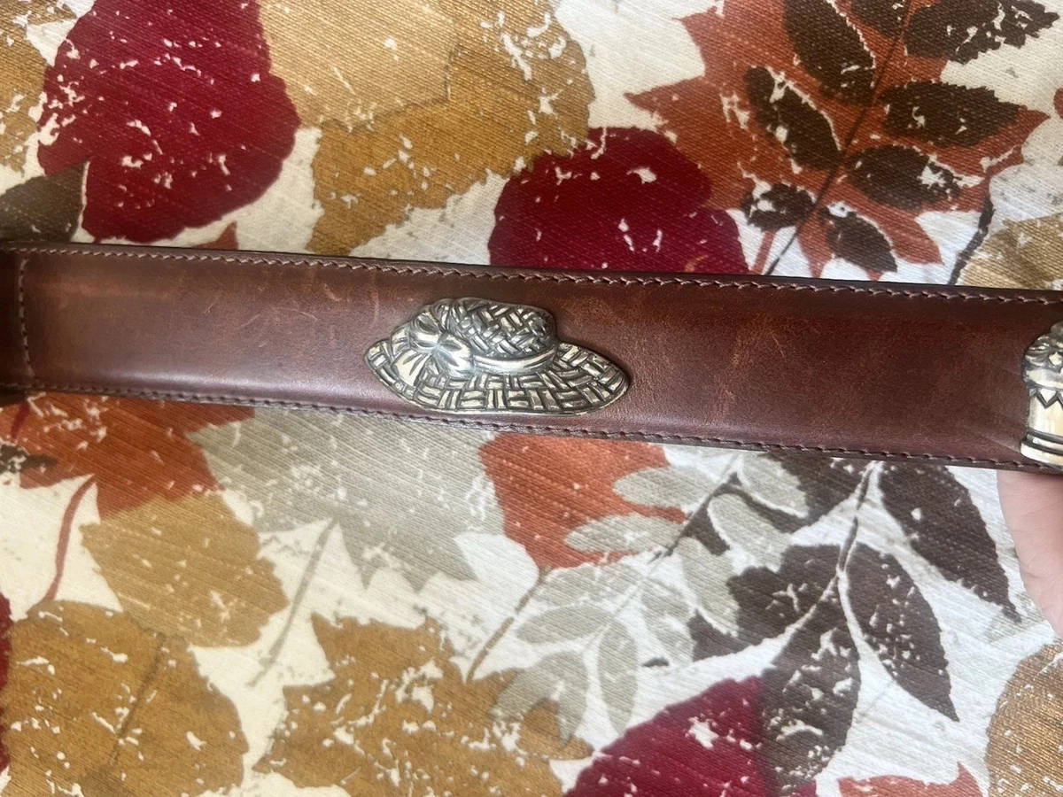 Brighton Silver Metal Link Brown Leather Belt Womens Small 28 Floral Brighton Brown Belt With Silver Floral | Mercari main image 4