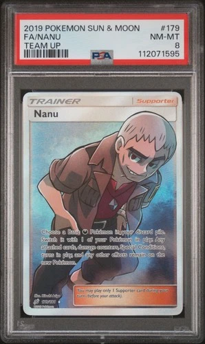 2019 POKEMON SUN & MOON TEAM UP #179 FULL ART/NANU PSA 8