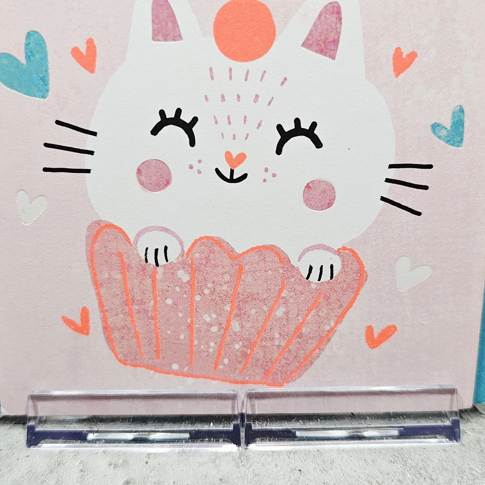 Tarjeta emergente American Greetings 6x8 día de San Valentín para hija naranja azul gato Foto 3 de 4