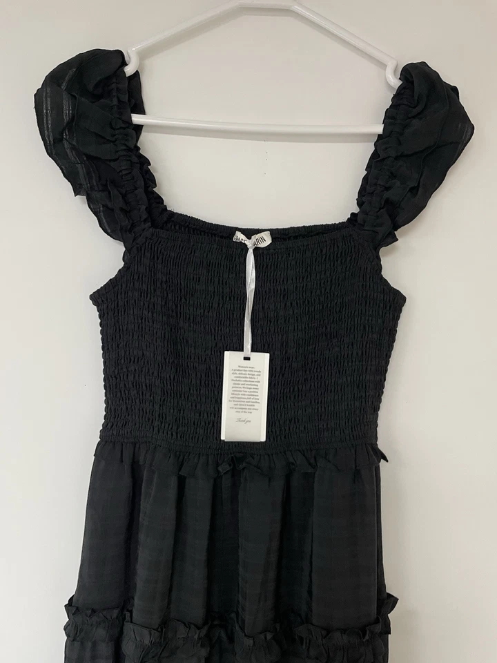 Maxi vestido negro Grace Karin para mujer talla mediana con volantes Foto 2 de 4