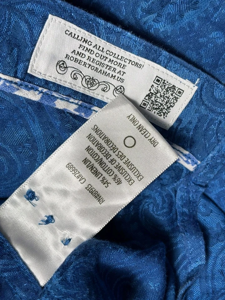 Camisa Robert Graham Azul Real Paisley Cuello Abotonado Para Hombre Talla 3XL Lino Foto 4 de 4