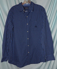 Chaps Blue Check Plaid LS Collared Button Up Dress Shirt Men's Size M