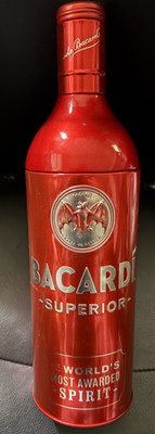 BACARDI SUPERIOR Red Aluminum Anniversary Tin Bottle Holder Sleeve 13''