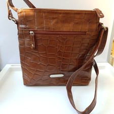 ASHWOOD Moc Croc Leather Bag Crossbody Cognac Long Strap