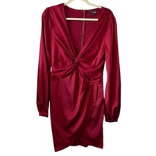 Fashion Nova Satin Burgundy Twist Front Dress – Size Medium NWOT