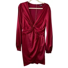Fashion Nova Satin Burgundy Twist Front Dress – Size Medium NWOT