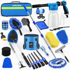 36Pcs Blue Car Wash Detailing Kit Foam Gun Sprayer Long-Handle Brush Mop