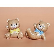 Vintage Russ Berrie Porcelain Baby Patchwork Teddy Bears 1980s Nursery Decor